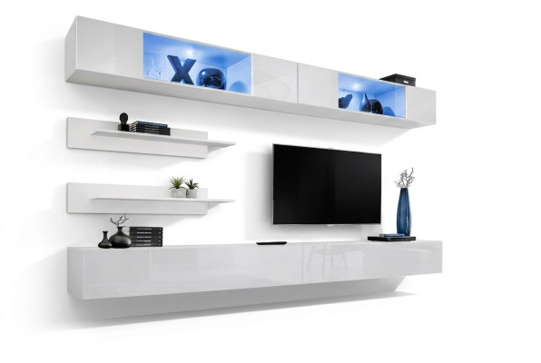 Mueble de pared completo de diseño de muebles modernos de madera para sala de estar, estanterías.