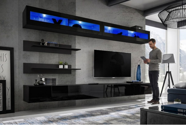Sala de estar 2x juego de armarios de pared, pared de muebles de madera, soporte de TV nuevo.