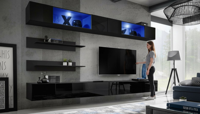 Conjunto de muebles de sala de estar TV para salón, armario de pared de 6 piezas. Mobiliario para sala de estar.