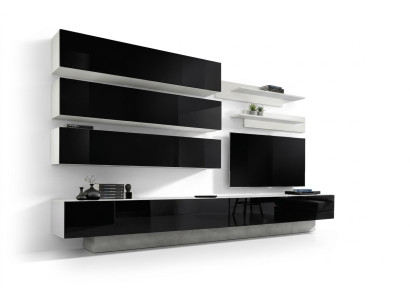 Set de sala de estar de diseñador de 7 piezas. Mueble de pared, aparador, soporte para TV. Nuevo