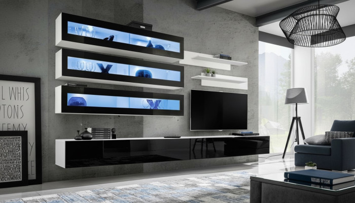 Blanco Sala de estar de lujo Mueble de pared 3x Gabinete de pared Soporte para TV