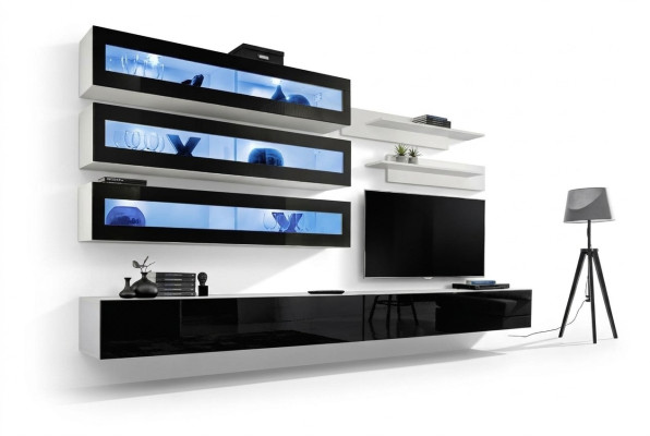 Blanco Sala de estar de lujo Mueble de pared 3x Gabinete de pared Soporte para TV