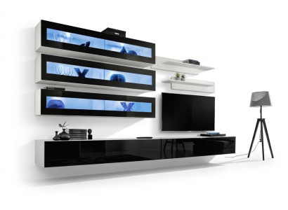 Blanco Sala de estar de lujo Mueble de pared 3x Gabinete de pared Soporte para TV