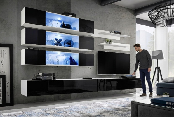 Mueble de salón de diseño moderno de lujo, nuevo conjunto de muebles de sala de estar, armario de pared y mueble bajo.