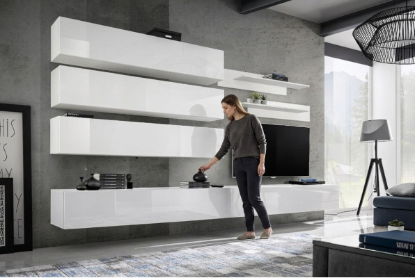 Conjunto de sala de estar de diseñador estantes de pared estante de pared soporte de TV conjunto de 7 piezas.
