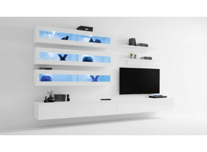 Conjunto de 7 piezas para la sala de estar en estilo de diseñador. Mueble de pared para TV, soporte para TV, 2 estantes de pared.