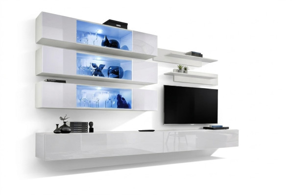 Juego de diseño 7 piezas. Mueble de pared de lujo para sala de estar de madera.
