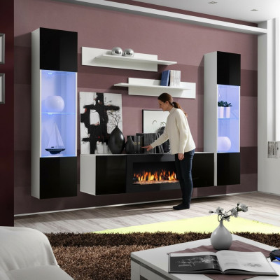 Sala de estar, pared de sala, soporte para TV, estante, diseño de lujo, conjunto de 5 piezas, muebles modernos, nuevo.
