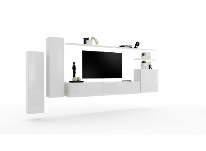 Conjunto de sala de estar de 7 piezas en blanco: aparador, estante de pared, soporte para TV, armario de pared.