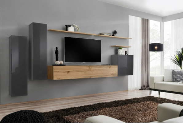 Mueble de pared de diseñador para sala de estar de lujo con soporte para TV de madera y estante de pared completamente nuevo.