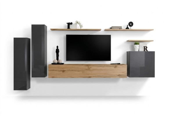 Mueble de pared de diseñador para sala de estar de lujo con soporte para TV de madera y estante de pared completamente nuevo.