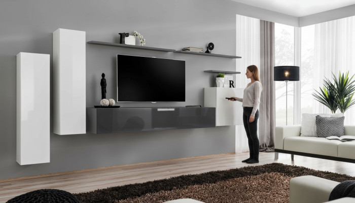 Set de salón de 7 piezas, soporte de TV, armario, armario de pared, mobiliario de madera moderno