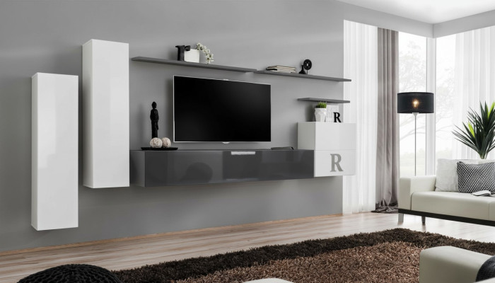 Set de salón de 7 piezas, soporte de TV, armario, armario de pared, mobiliario de madera moderno