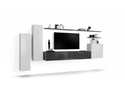 Set de salón de 7 piezas, soporte de TV, armario, armario de pared, mobiliario de madera moderno