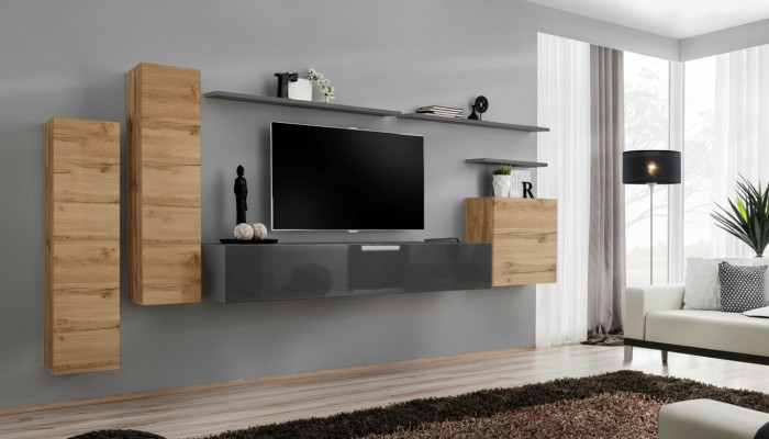 Salón de diseñador con pared de estar completa, estantes, armario de pared de lujo, nuevo.