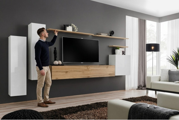 Conjunto de estantería de pared de pared de diseñador 7 piezas de muebles de lujo modernos para la sala de estar.