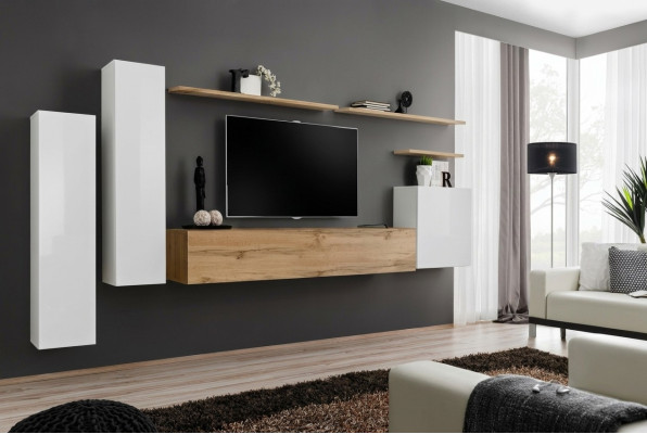 Conjunto de estantería de pared de pared de diseñador 7 piezas de muebles de lujo modernos para la sala de estar.