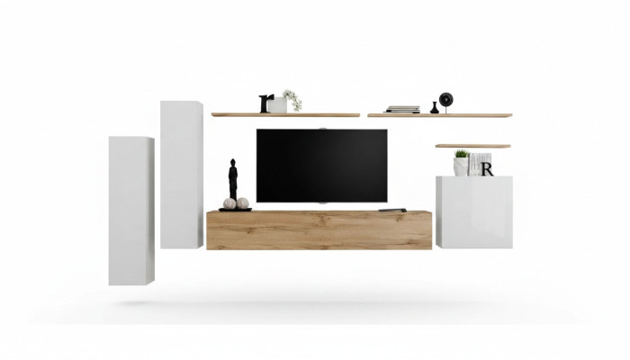 Conjunto de estantería de pared de pared de diseñador 7 piezas de muebles de lujo modernos para la sala de estar.