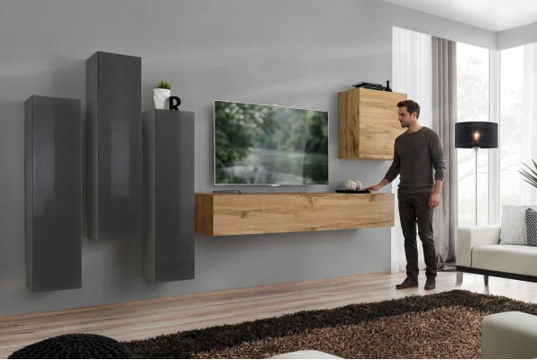 Modernos muebles de pared 5 piezas gris para sala de estar de madera Aparador soporte de TV nuevo