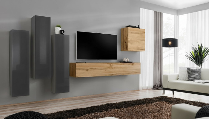 Modernos muebles de pared 5 piezas gris para sala de estar de madera Aparador soporte de TV nuevo