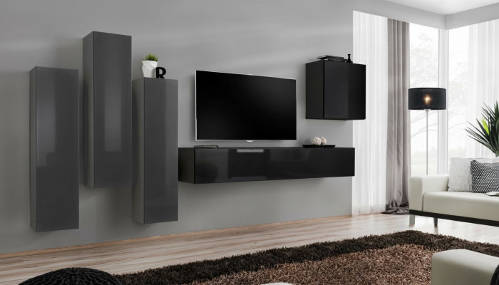 Diseño de pared de televisión de sala de estar Soporte de televisión 3x Armario de pared Aparador Armario Muebles de lujo