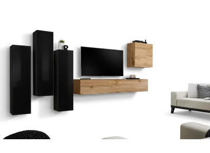 Sala de estar completa en negro con aparador, mueble para TV, mueble de pared y juego de muebles de lujo.