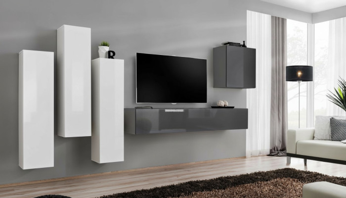 Conjunto de pared para sala de estar completo gris Aparador Soporte de TV Armario de pared
