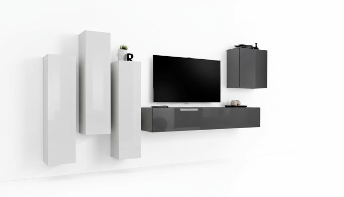 Conjunto de pared para sala de estar completo gris Aparador Soporte de TV Armario de pared