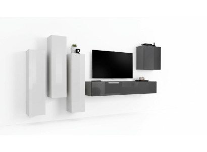 Conjunto de pared para sala de estar completo gris Aparador Soporte de TV Armario de pared