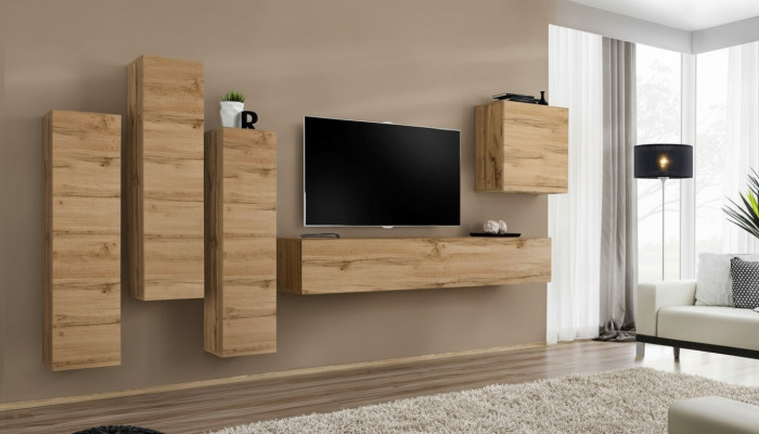Mueble de pared marrón, armario de pared, soporte de TV de salón de madera, muebles de lujo amueblado.