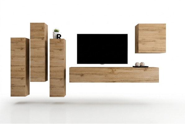 Mueble de pared marrón, armario de pared, soporte de TV de salón de madera, muebles de lujo amueblado.