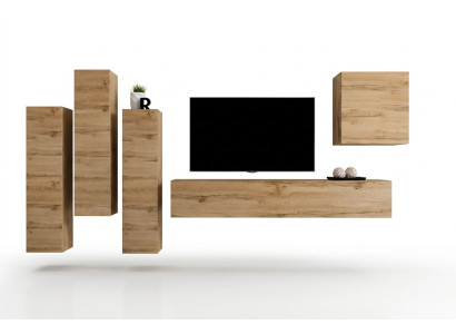 Mueble de pared marrón, armario de pared, soporte de TV de salón de madera, muebles de lujo amueblado.
