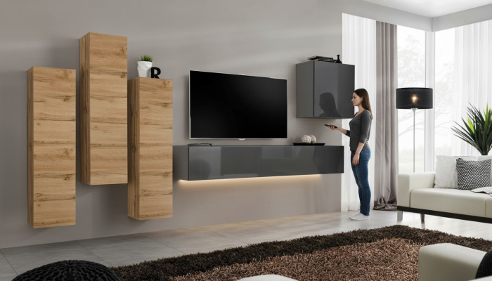 Conjunto de lujo de 5 piezas para sala de estar, muebles de sala de estar, mueble de TV, armario de pared gris.