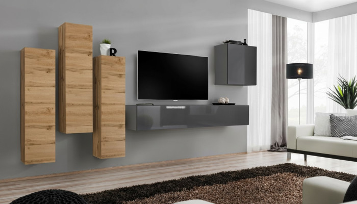 Conjunto de lujo de 5 piezas para sala de estar, muebles de sala de estar, mueble de TV, armario de pared gris.
