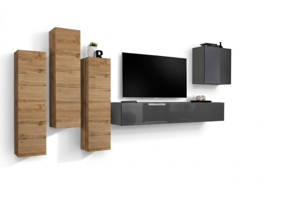 Conjunto de lujo de 5 piezas para sala de estar, muebles de sala de estar, mueble de TV, armario de pared gris.