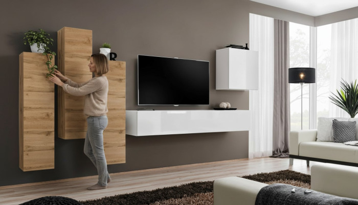 Sala de estar, conjunto mural, armario de pared, aparador, mobiliario, soporte para TV, moderno.