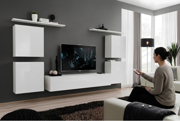 Conjunto completo de 7 piezas Blanco Sala de estar Sala de estar Mobiliario de lujo Moderno Soporte de TV