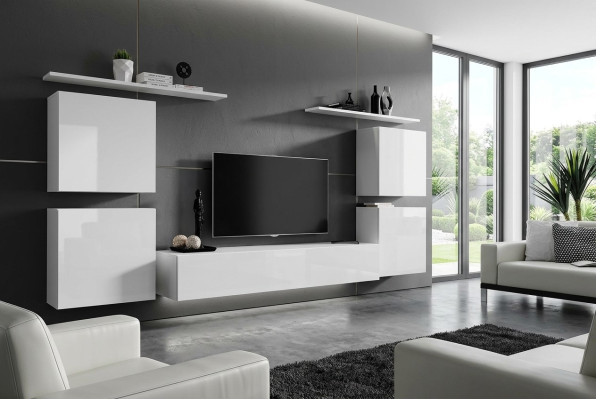Conjunto completo de 7 piezas Blanco Sala de estar Sala de estar Mobiliario de lujo Moderno Soporte de TV