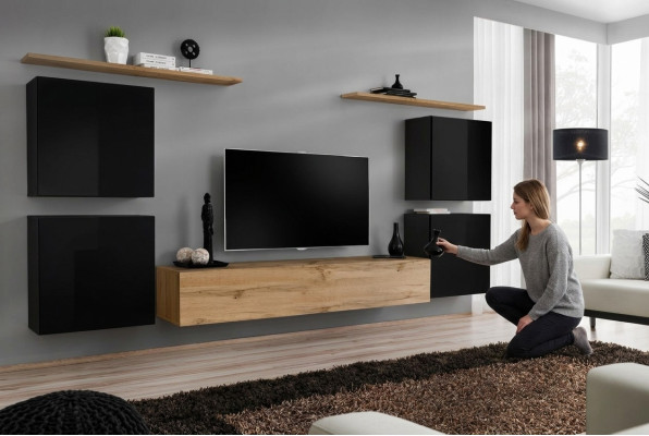 Mueble de pared estantería de madera de salón soporte de televisión diseño aparador
