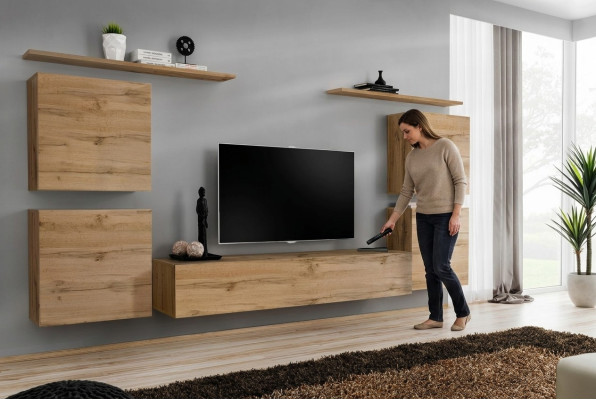Diseño de estantería de pared de madera para sala de estar, soporte de TV de madera, estanterías de pared, muebles de madera nuevos.