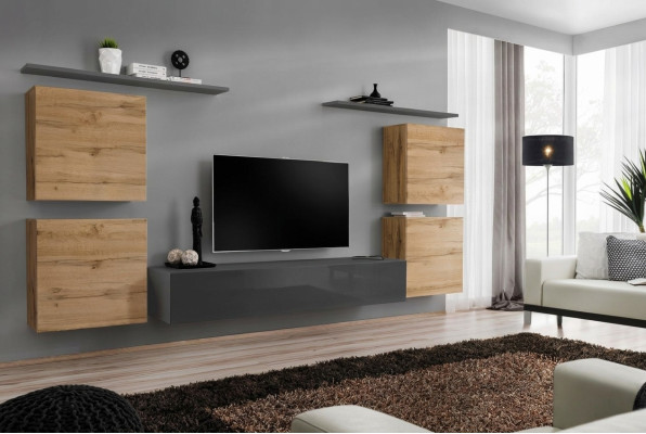 Muebles de madera para sala de estar, gris, estante de pared de lujo, nuevo.