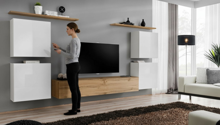 Conjunto de muebles de lujo nuevo de 7 piezas Marrón Unidad de pared Soporte de TV Armario de pared de madera