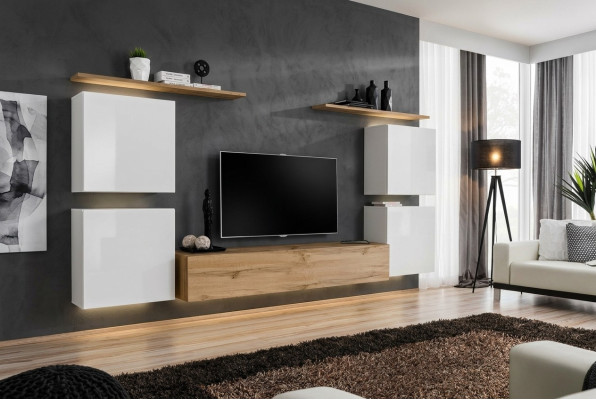 Conjunto de muebles de lujo nuevo de 7 piezas Marrón Unidad de pared Soporte de TV Armario de pared de madera