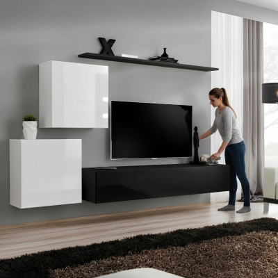 Conjunto de muebles de madera para pared, completo de lujo, nuevo, 4 piezas, 2 armarios de pared, soporte de TV, diseño.