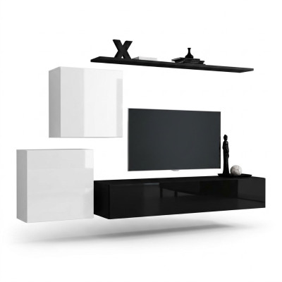 Conjunto de muebles de madera para pared, completo de lujo, nuevo, 4 piezas, 2 armarios de pared, soporte de TV, diseño.