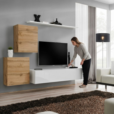 Juego de sala de estar de 4 piezas con estante de pared, aparador, conjunto de pared, 2x armario de pared, diseño nuevo.