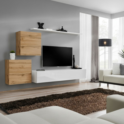 Juego de sala de estar de 4 piezas con estante de pared, aparador, conjunto de pared, 2x armario de pared, diseño nuevo.
