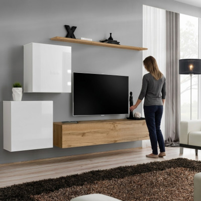 Moderno mueble de pared para sala de estar, aparador de diseñador, soporte para TV de 4 piezas. Nuevo.