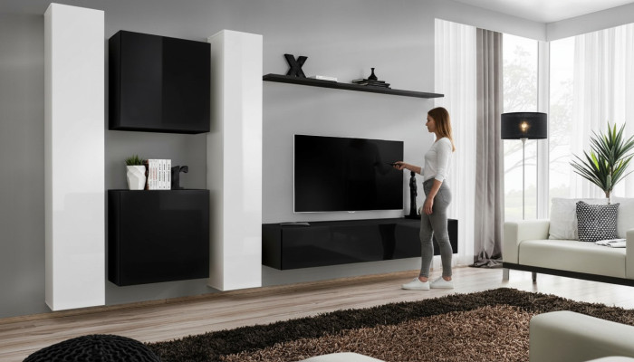 Conjunto de mueble de pared para sala de estar, grupo de 4 piezas, juego de armario de 4 piezas. Mueble de madera, estante.