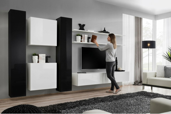 Mueble de pared blanco de diseño, muebles de salón, soporte de TV, aparador